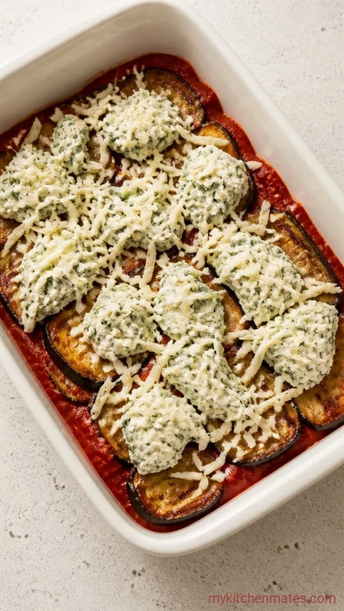 Hearty Vegetarian Eggplant Lasagna with Ricotta and Spinach Step 3: Layer the Lasagna