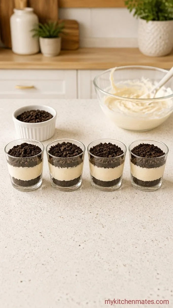 No-Bake Oreo Parfait Cups Step 3: Layer the Parfaits