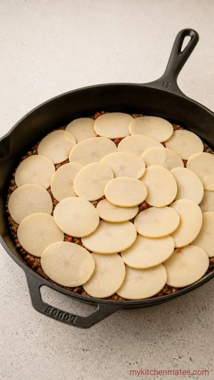 Cheesy Taco Potato Casserole Step 3: Layer the Potatoes