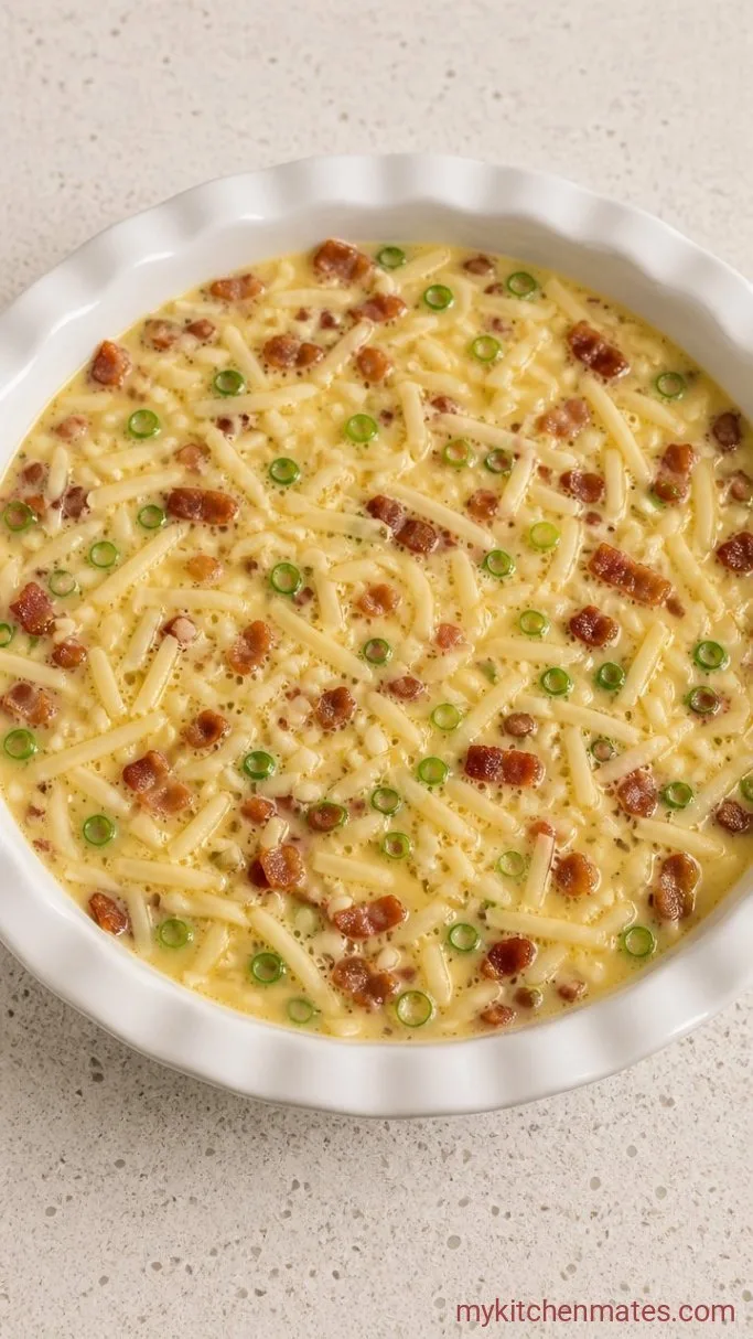 Fluffy Crustless Keto Quiche with Bacon & Cheese Step 3: Layer the Quiche