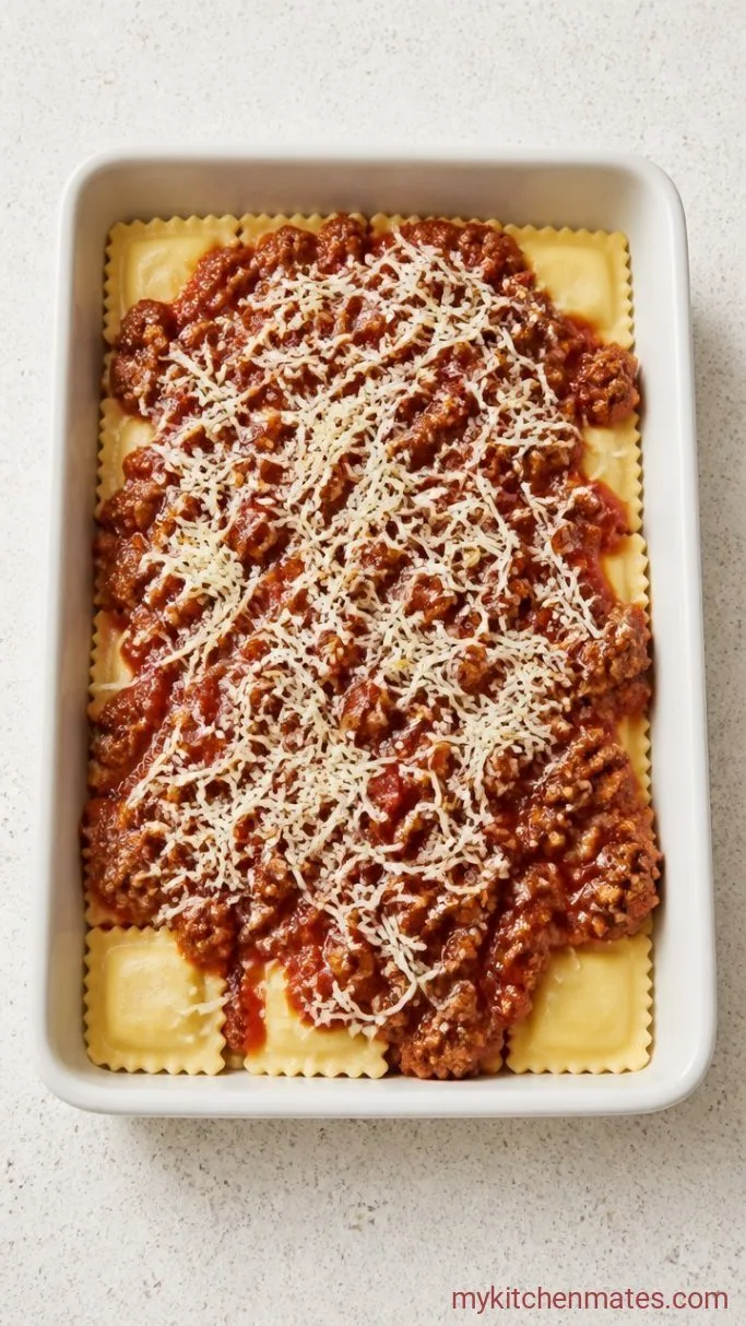 Step 3: Layer the Ravioli and Sauce