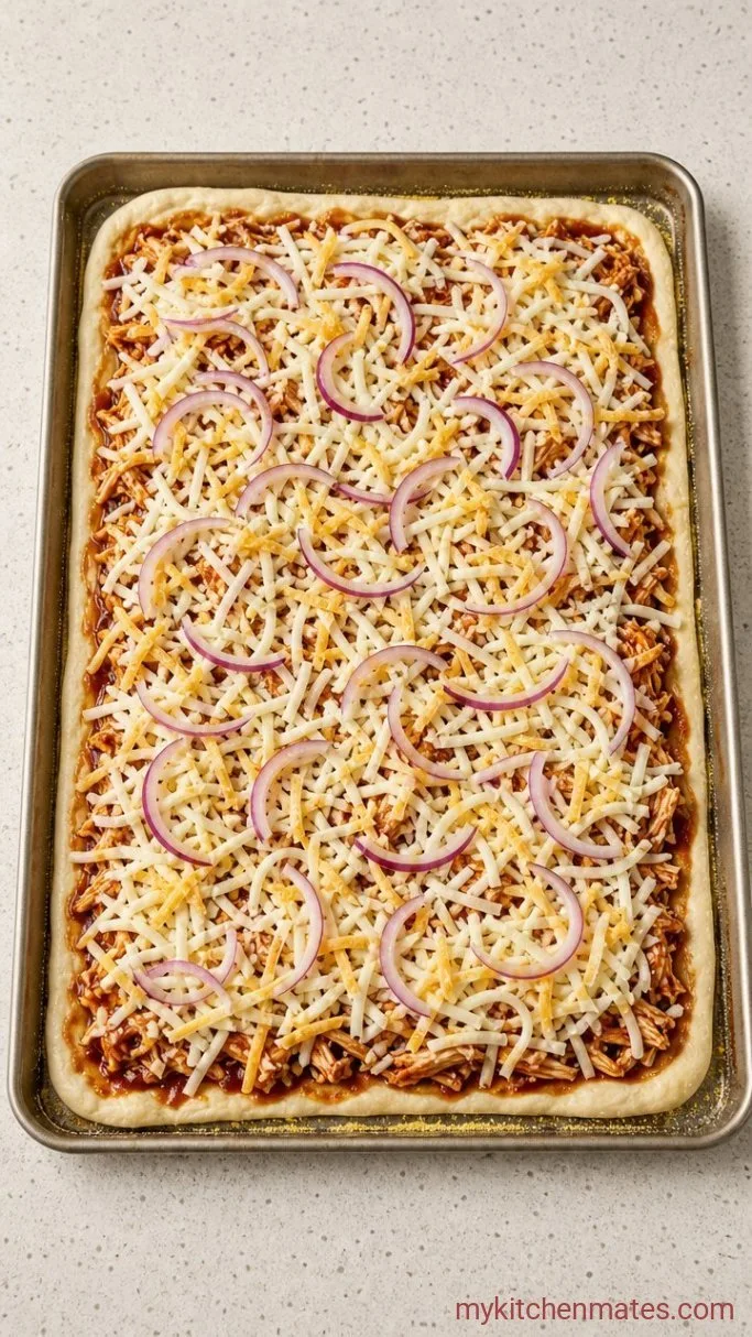 BBQ Chicken Pizza in 25 Minutes Step 3: Layer the Toppings