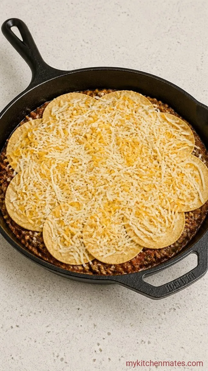 30-Minute Sheet Pan Taco Bake with Crispy Tortillas Step 3: Layer the Tortillas and Meat