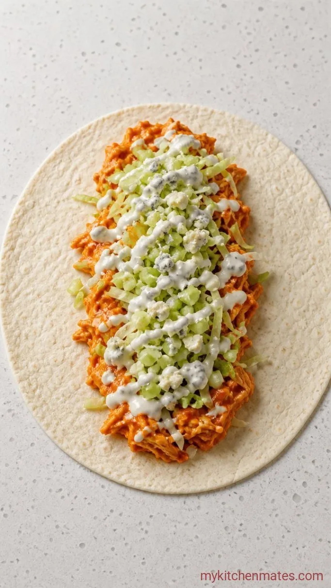 15-Minute Buffalo Chicken Wraps Step 3: Layer the Wraps