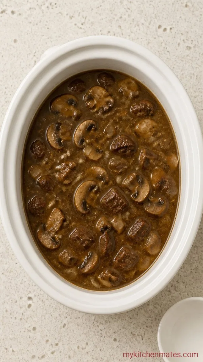 Creamy Slow Cooker Beef Stroganoff Step 3: Load the Slow Cooker