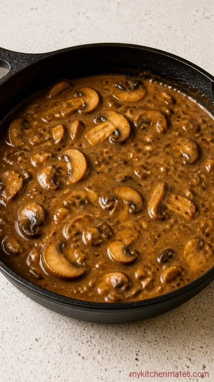 One-Pan Hamburger Steak with Mushroom Gravy Step 3: Make the Mushroom Gravy