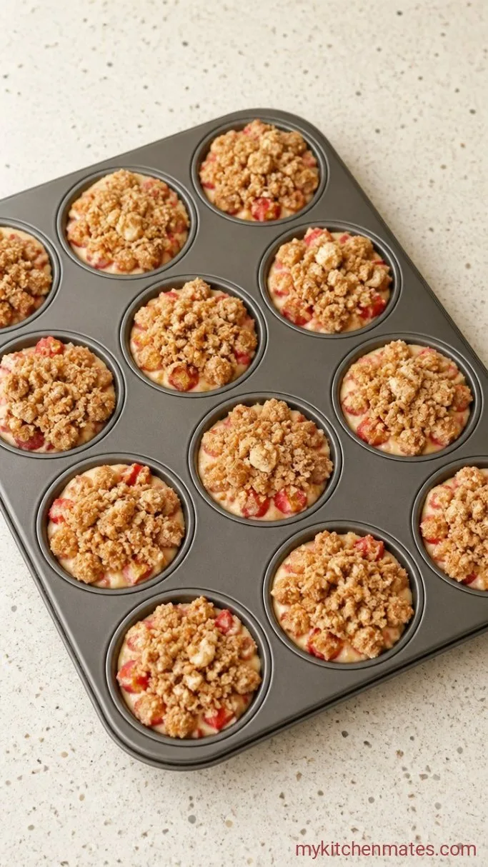 Moist Strawberry Rhubarb Muffins with Cinnamon Streusel Step 3: Make the Streusel and Fill the Cups