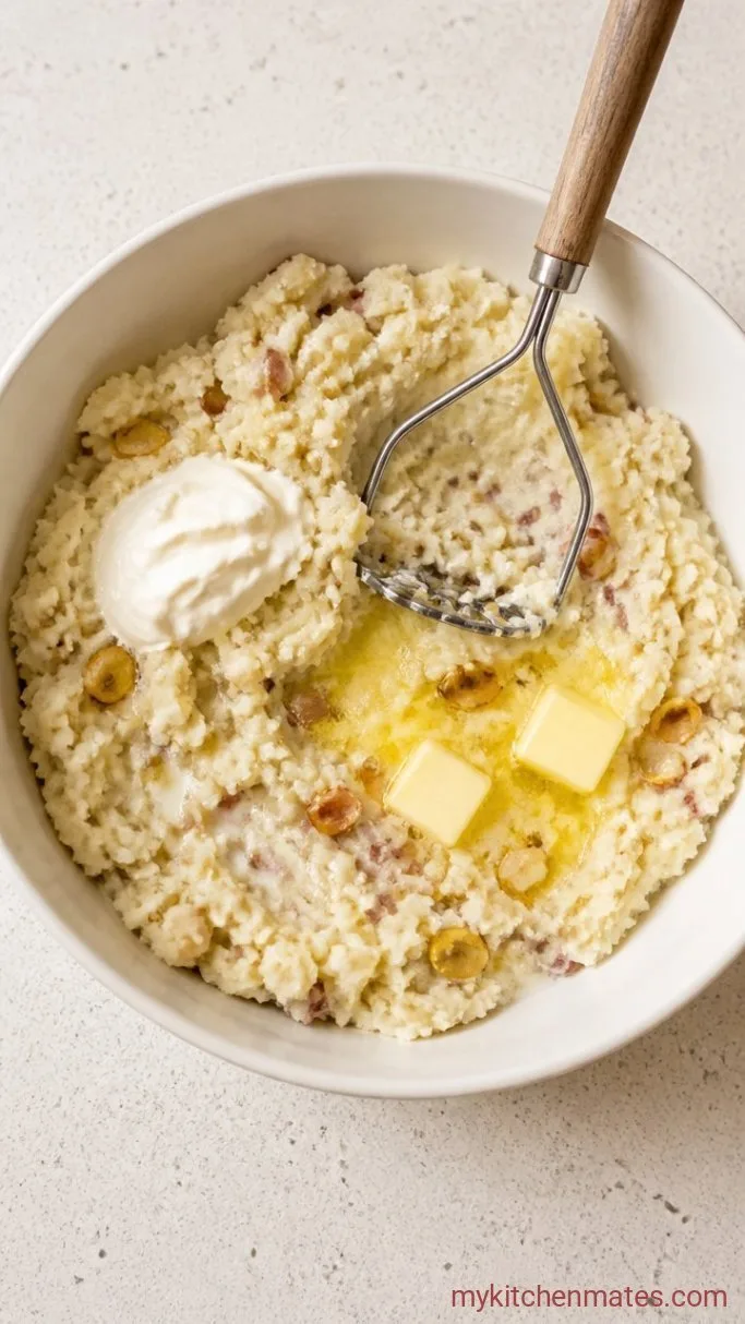 Skin-On Garlic Mashed Red Potatoes Step 3: Mash and Fold