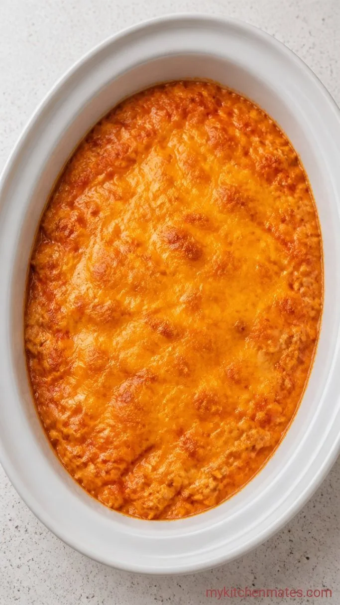 Creamy Crockpot Buffalo Chicken Dip (Set It and Forget It) Step 3: Melt the Cheese Topping