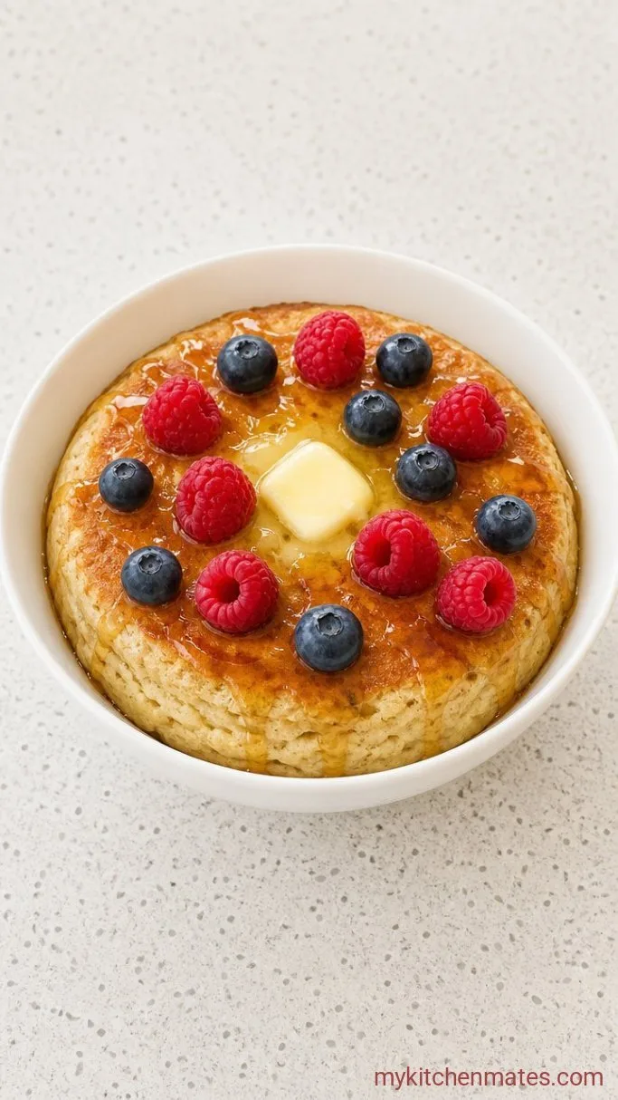 Fluffy 5-Minute Protein Pancake Bowl Step 3: Microwave and Finish with Toppings