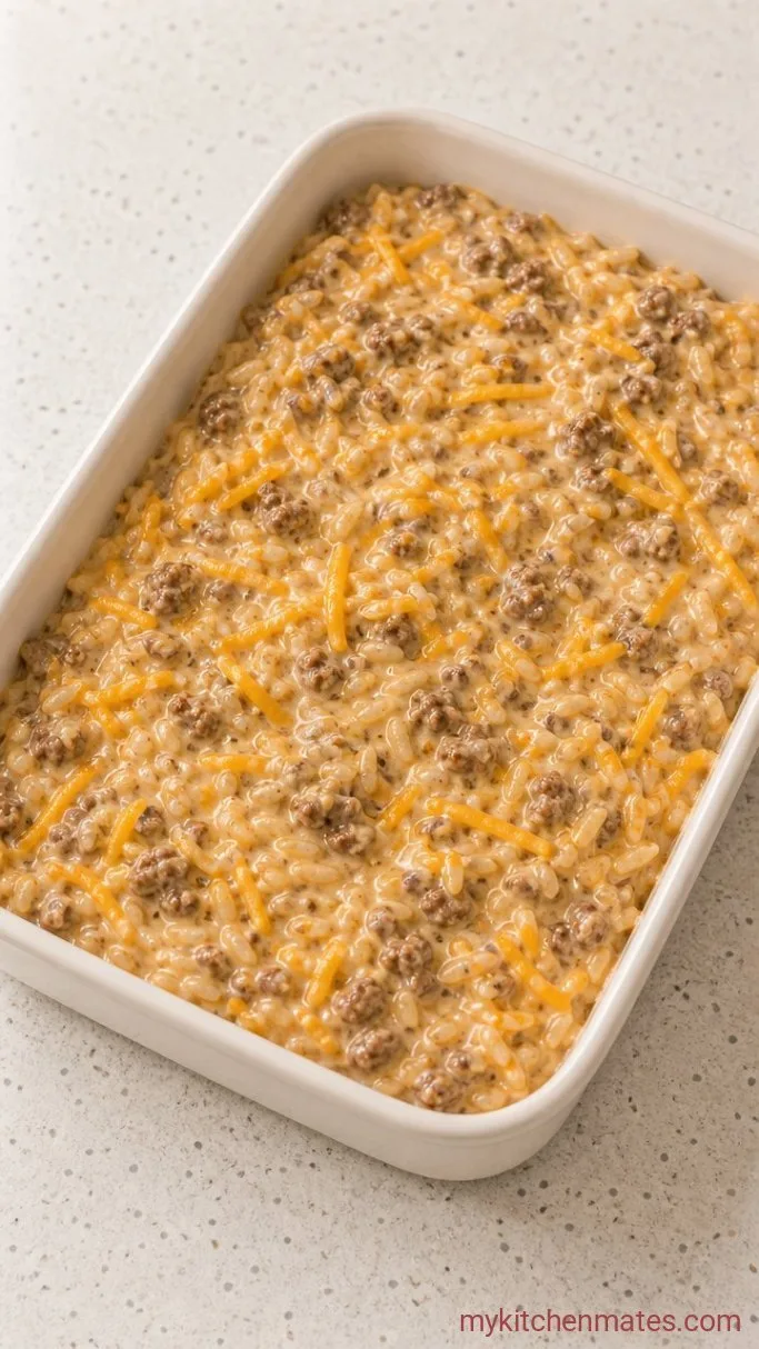 One-Skillet Cheesy Ground Beef and Rice Casserole Step 3: Mix in Half the Cheese