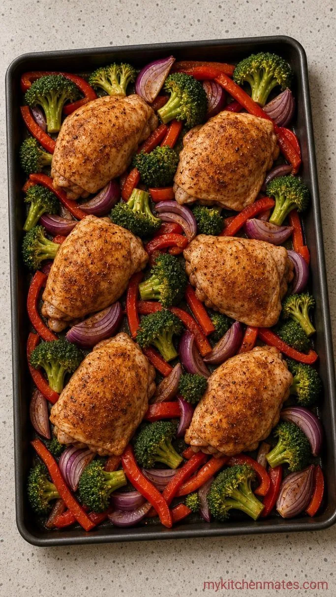 Crispy Sheet Pan Chicken Thighs with Roasted Vegetables Step 3: Nestle the Chicken on the Pan