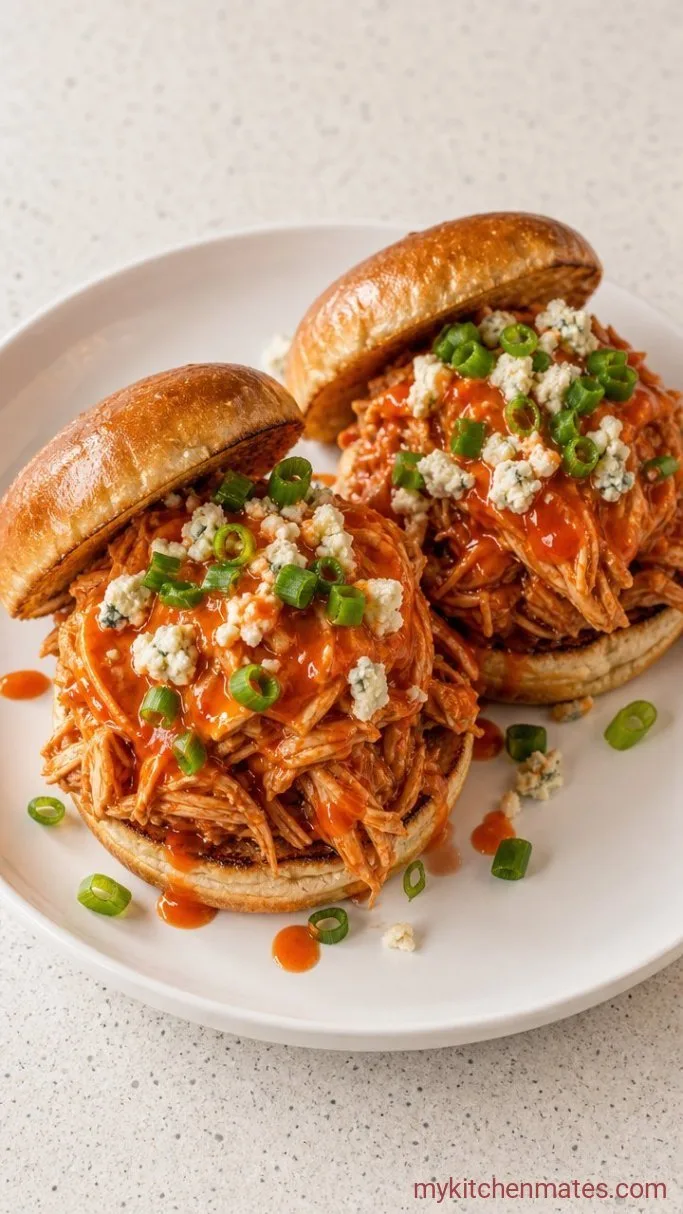 5-Ingredient Crockpot Buffalo Shredded Chicken Step 3: Pile onto Buns and Serve