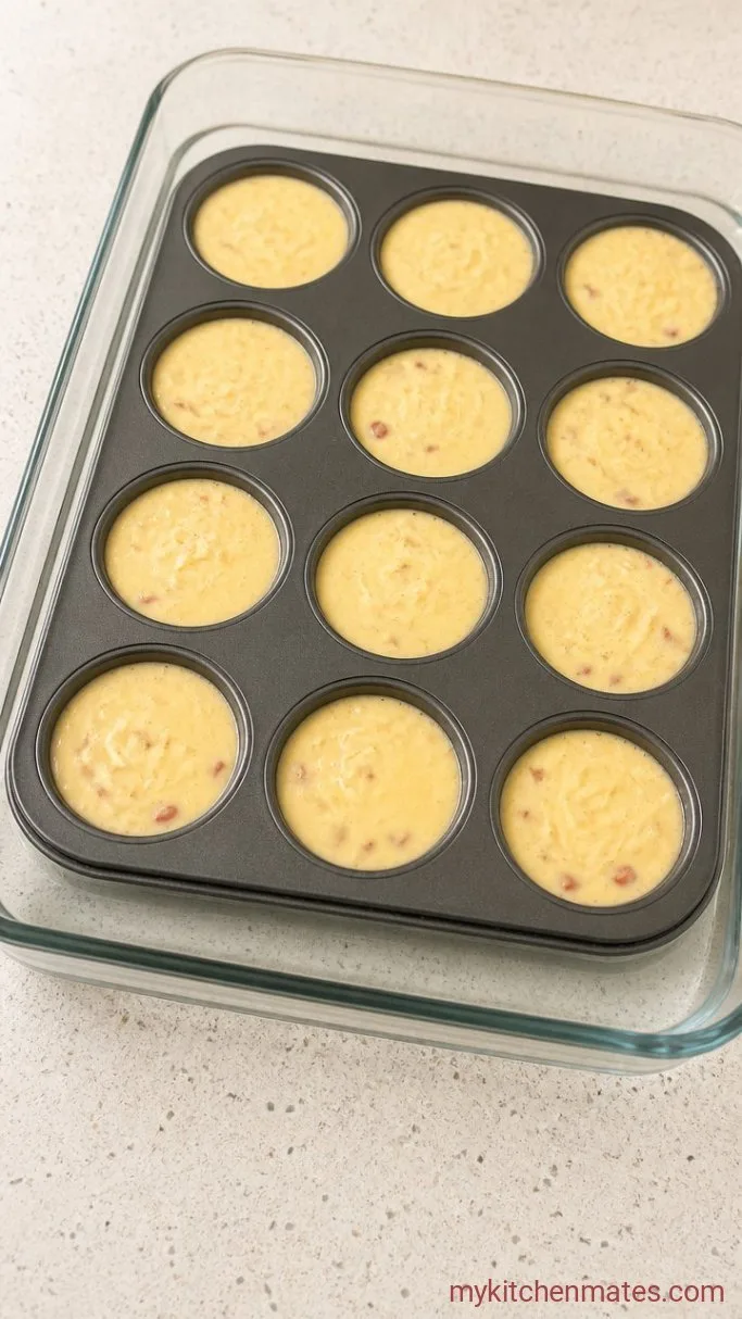 Copycat Starbucks Egg Bites (Baked, Not Sous Vide) Step 3: Pour and Bake in a Water Bath