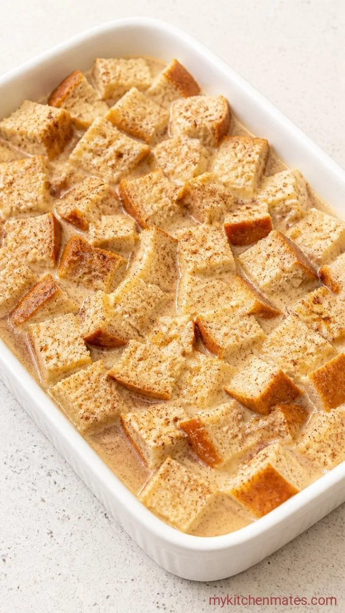 Overnight Vegan French Toast Casserole Step 3: Pour and Soak the Casserole