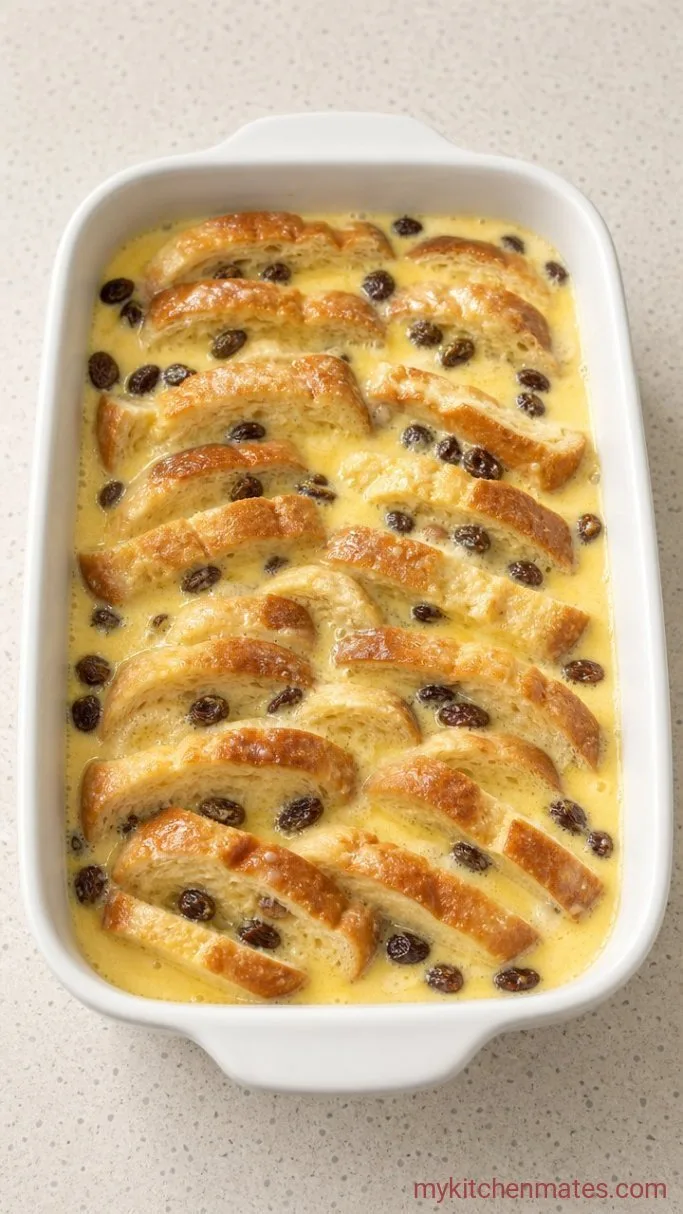 Old-Fashioned Bread and Butter Pudding Step 3: Pour and Soak