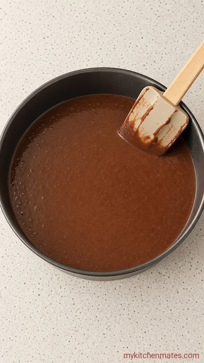 Moist Eggless Chocolate Cake (One Bowl) Step 3: Pour the Batter and Bake
