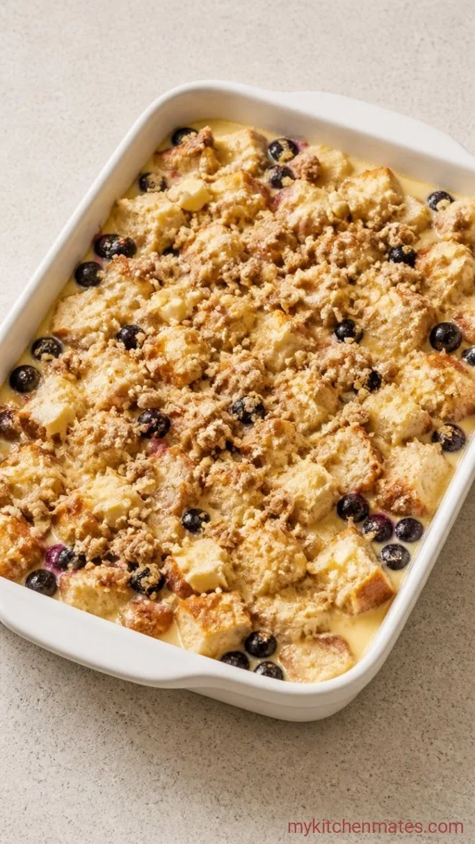 Make-Ahead Berry French Toast Casserole Step 3: Pour the Custard and Add the Streusel
