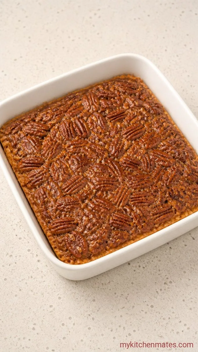 Keto Pecan Pie Bars with a Buttery Shortbread Crust Step 3: Pour the Filling Over the Crust and Bake