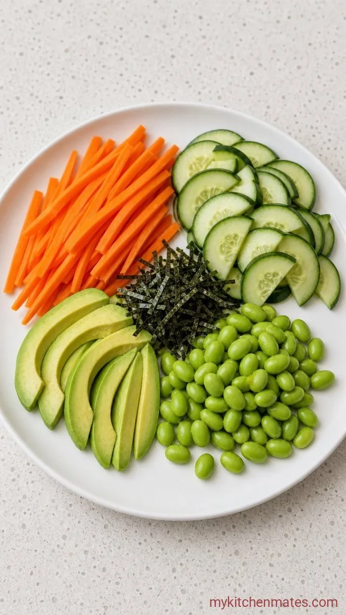 Easy No-Roll Vegan Sushi Bowl Step 3: Prep the Vegetables and Nori