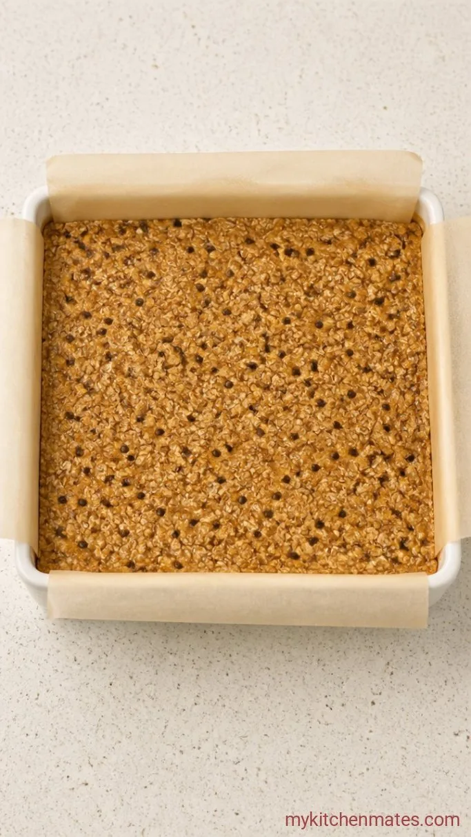 Chewy No-Bake Peanut Butter Chocolate Chip Granola Bars Step 3: Press the Mixture into the Pan