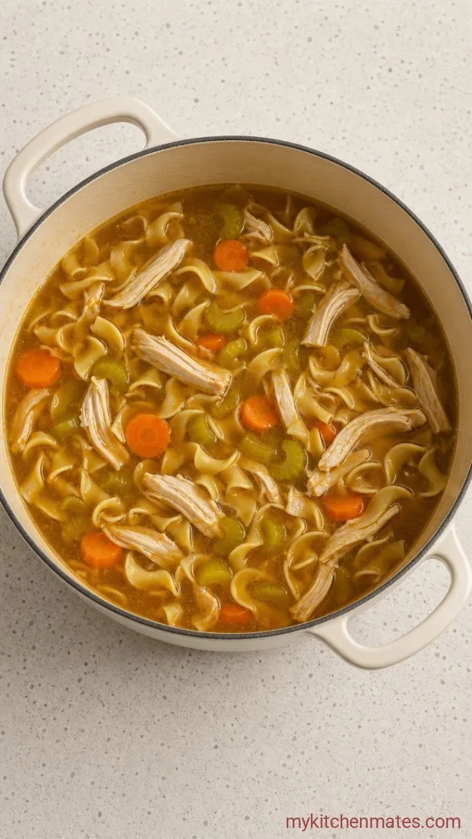 Step 3: Pull the Chicken and Add the Noodles