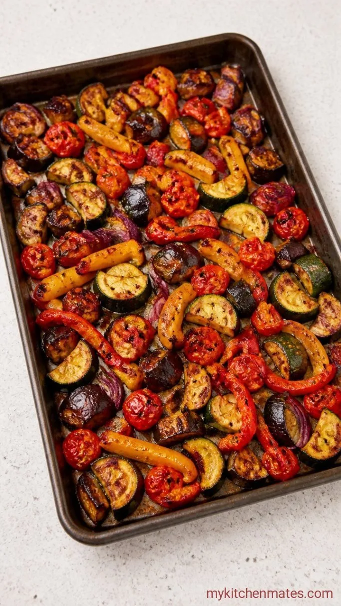 Quick Sheet Pan Mediterranean Roasted Vegetables Step 3: Roast Until Caramelized