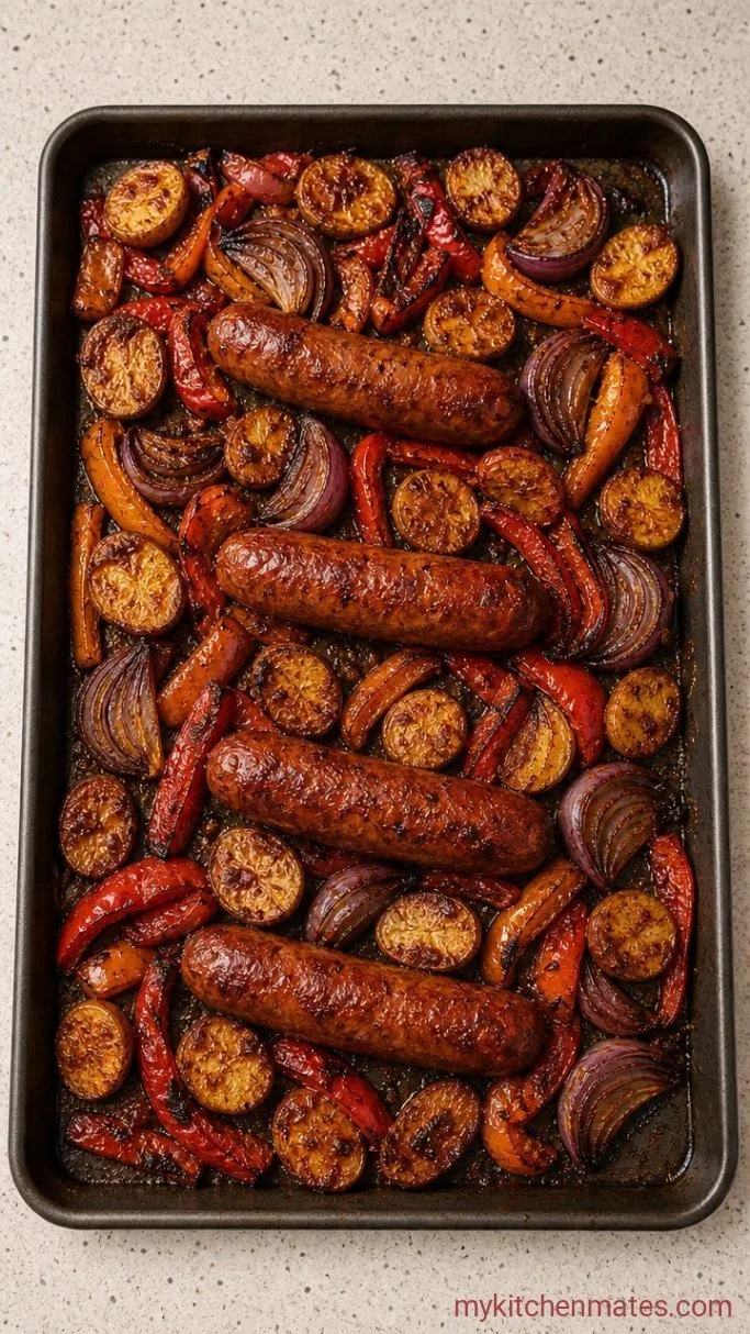 30-Minute Sheet Pan Chicken Sausage with Crispy Potatoes Step 3: Roast Until Golden and Crisp