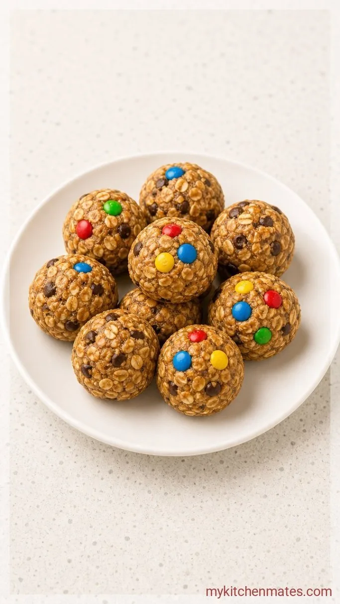 No-Bake Monster Cookie Protein Balls Step 3: Roll and Decorate the Balls