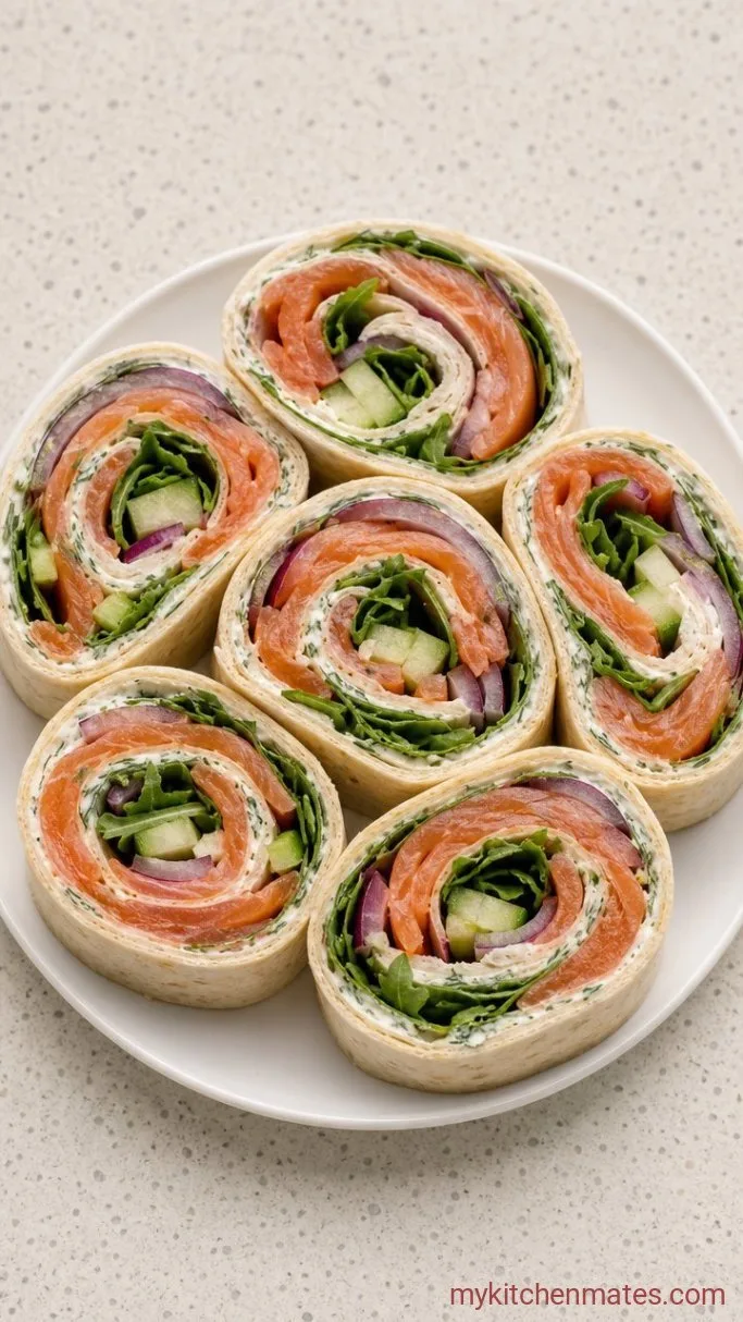10-Minute Smoked Salmon Wraps with Creamy Dill Spread Step 3: Roll and Slice the Wraps