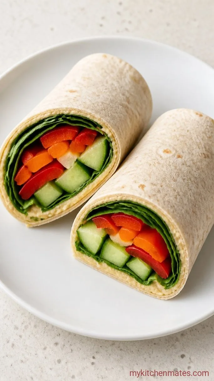 No-Cook Veggie Hummus Wrap Step 3: Roll and Slice