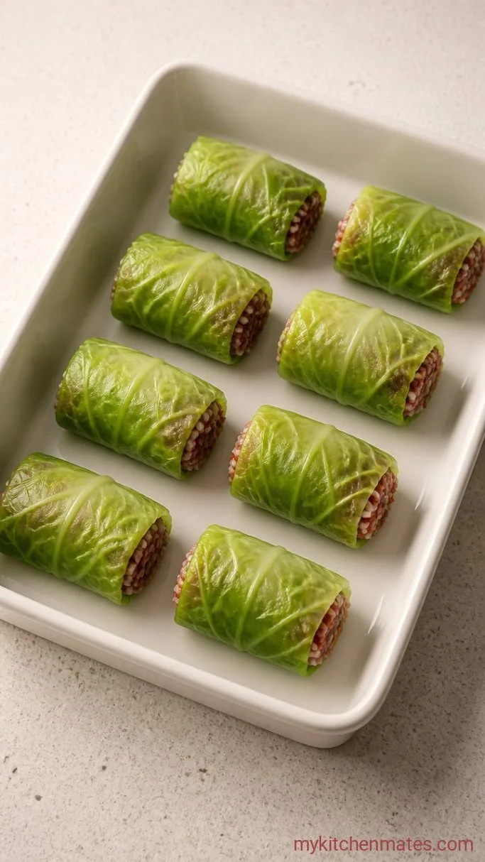 German Cabbage Rolls with Savory Beef and Rice in Tomato Sauce Step 3: Roll the Cabbage Bundles