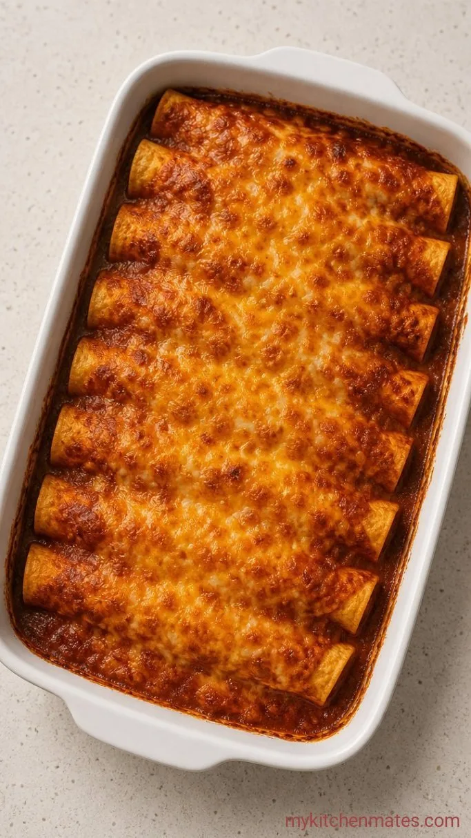 30-Minute Baked Chicken Enchiladas Step 3: Sauce and Bake
