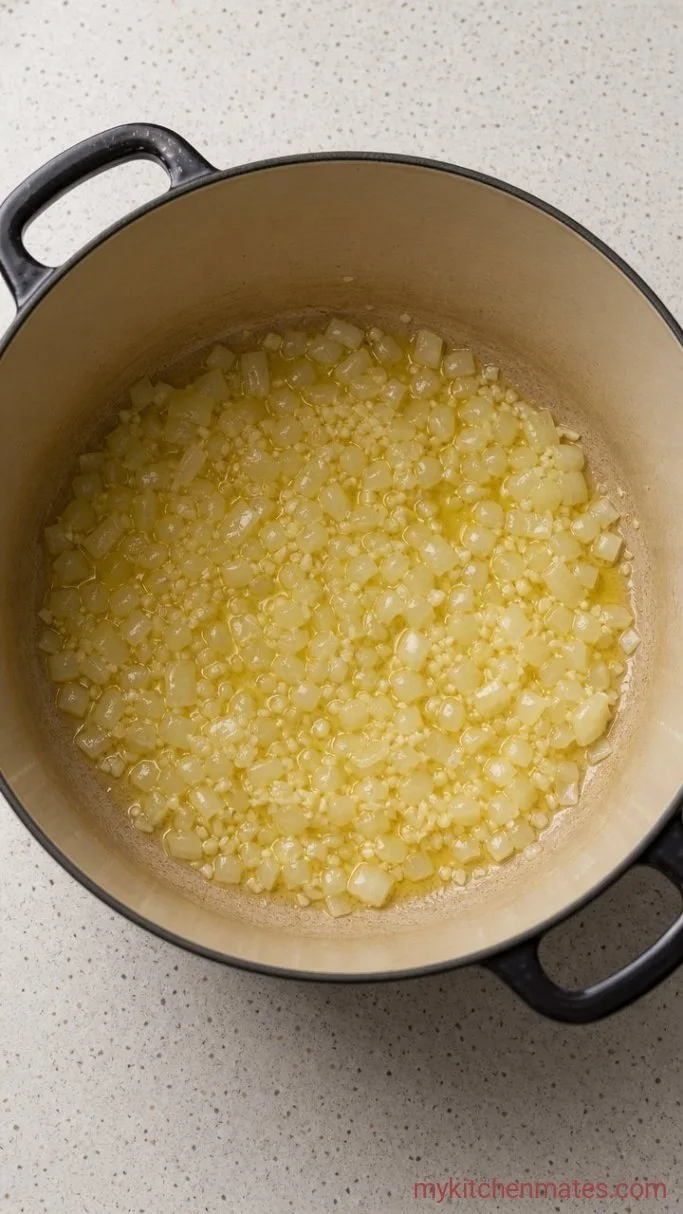Twice-Baked Potato Soup with Crispy Skins Step 3: Sauté the Aromatics