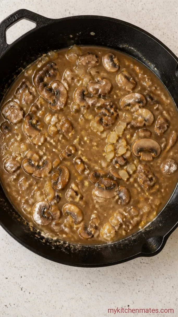 One-Pan Salisbury Steak with Mushroom Gravy Step 3: Sauté the Mushrooms and Build the Gravy