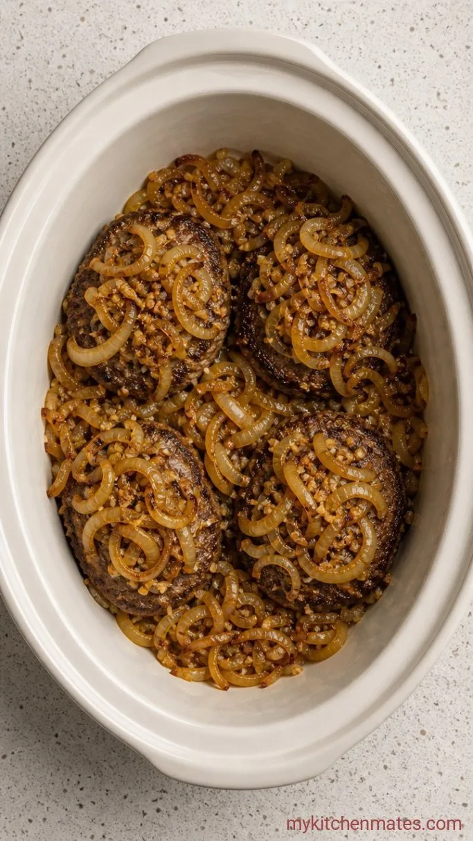 Crockpot Hamburger Steaks with Onion Gravy Step 3: Sauté the Onions