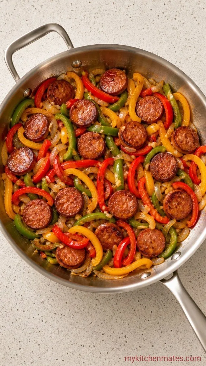 Quick Smoked Turkey Sausage and Pepper Skillet Step 3: Sauté the Peppers