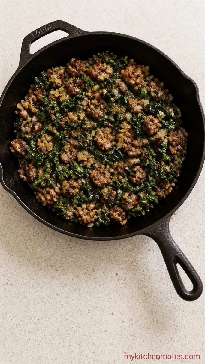 Hearty Sausage & Kale Stuffed Butternut Squash Step 3: Sauté the Vegetables