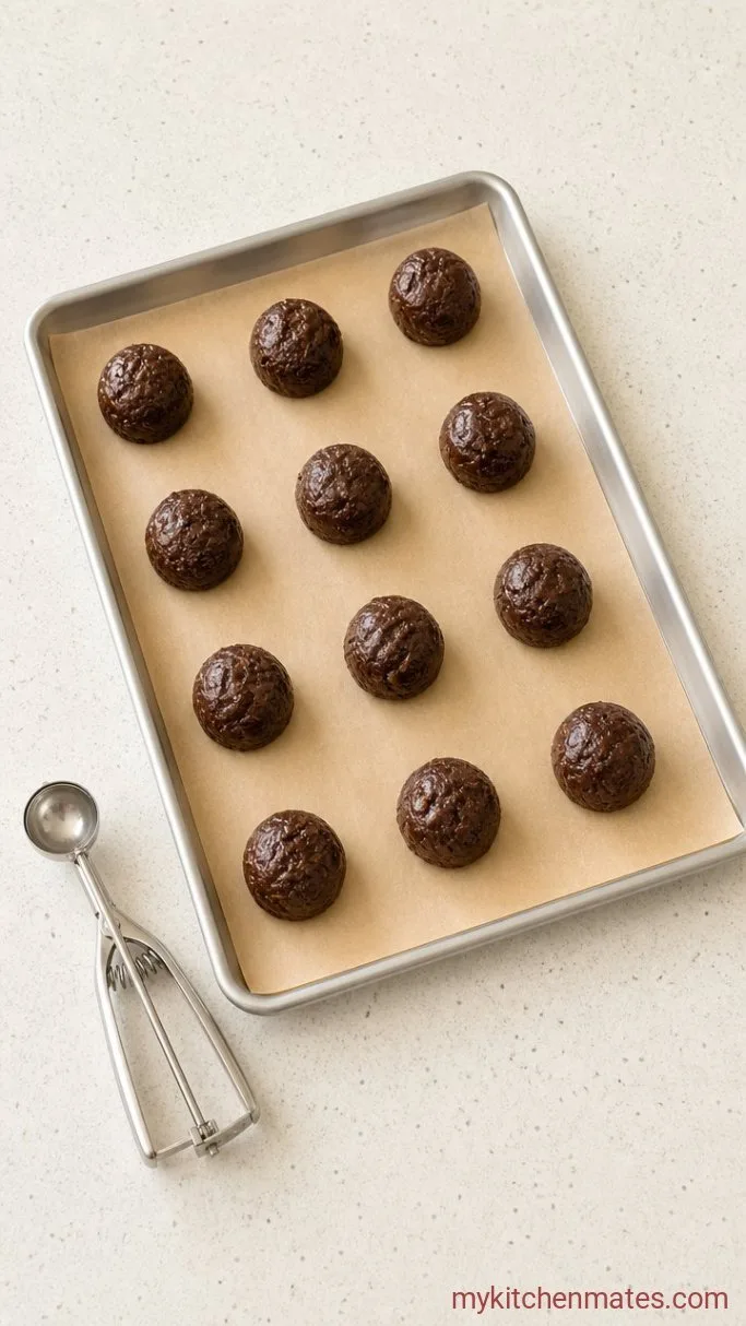 Thick, Chewy Chocolate Peanut Butter Cookies Step 3: Scoop and Bake