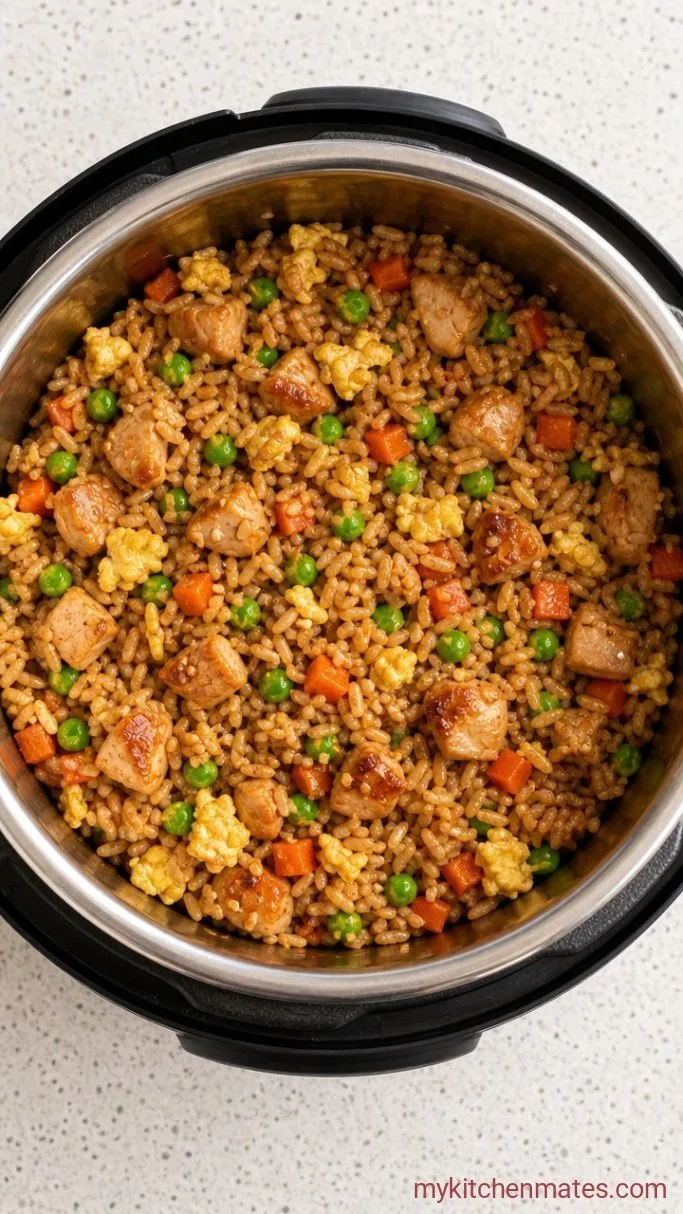 15-Minute Instant Pot Chicken Fried Rice Step 3: Scramble the Egg and Add Veggies