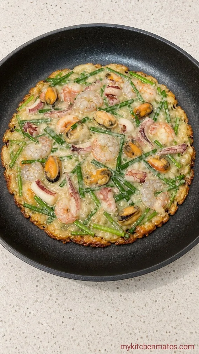 25-Minute Crispy Korean Seafood Pancake (Haemul Pajeon) Step 3: Sear the Pancake