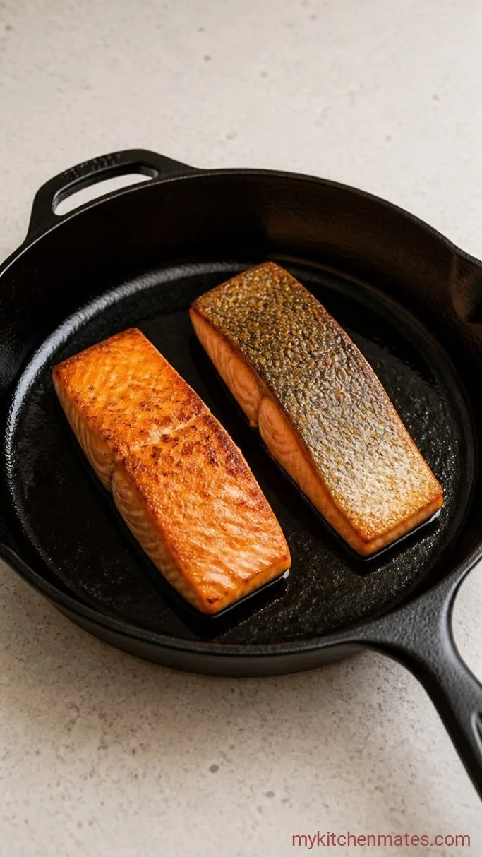 25-Minute Salmon Quinoa Bowl with Lemon Herb Dressing Step 3: Sear the Salmon
