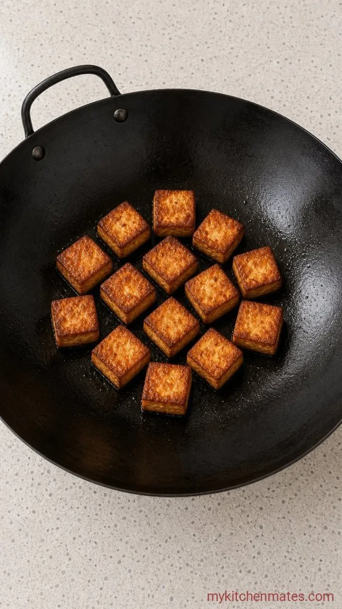 Quick Vegan Stir Fry with Crispy Tofu Step 3: Sear the Tofu Until Crispy