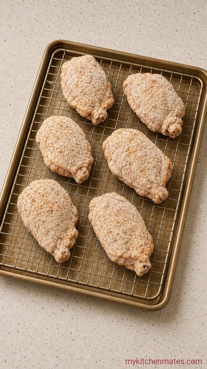Crispy Southern Baked Chicken (Buttermilk Brined, Oven-Fried) Step 3: Set the Chicken on the Rack