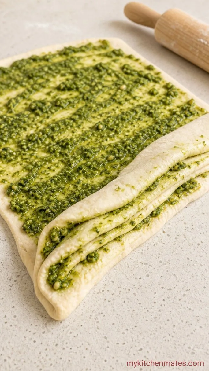 Pesto Swirl Sourdough Bread Step 3: Shape with Pesto