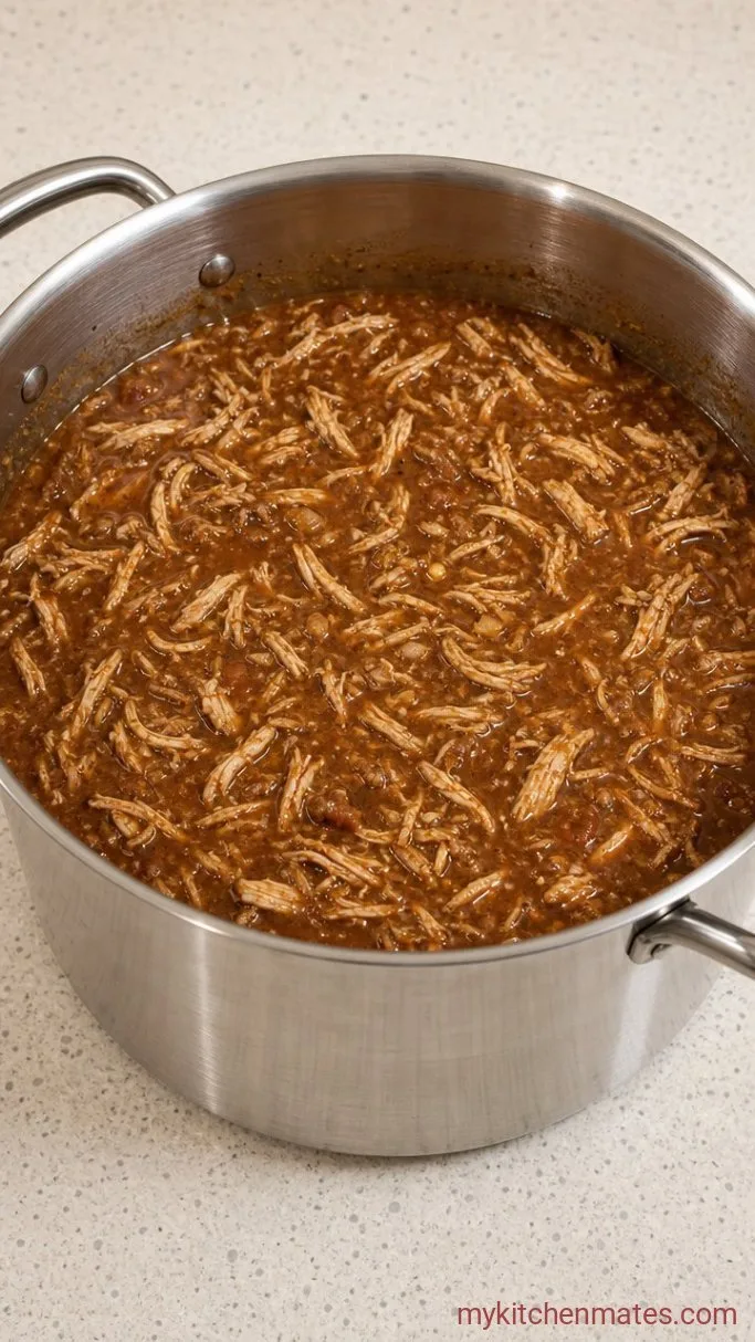 30-Minute Chili's Copycat Chicken Enchilada Soup Step 3: Shred and Add the Chicken