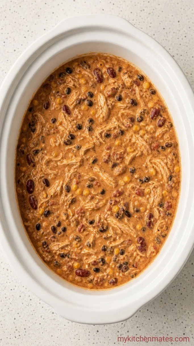 Crockpot Cream Cheese Chicken Chili Step 3: Shred and Melt the Cream Cheese