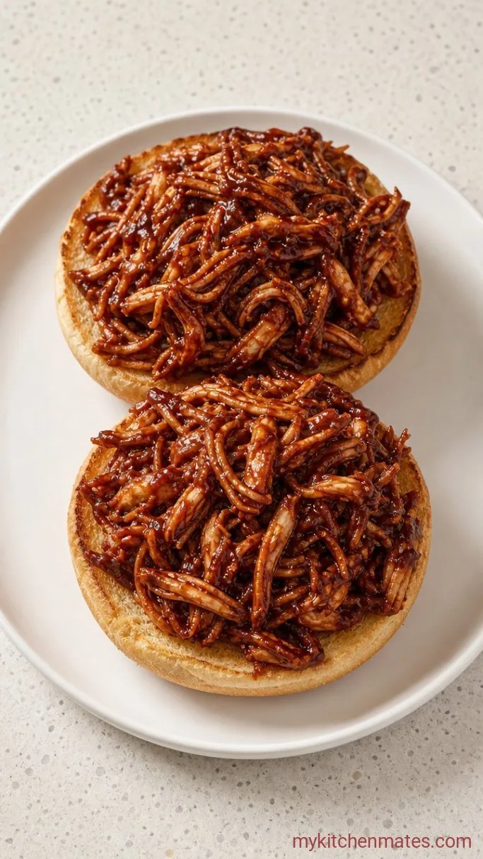 Crockpot BBQ Pulled Chicken (4 Ingredients, Super Juicy) Step 3: Shred and Pile onto Buns