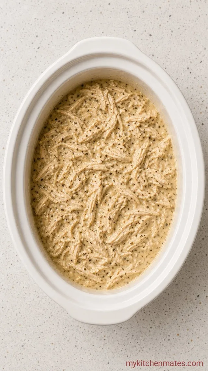 Creamy 4-Ingredient Crockpot Ranch Chicken Step 3: Shred and Stir in the Cream Cheese