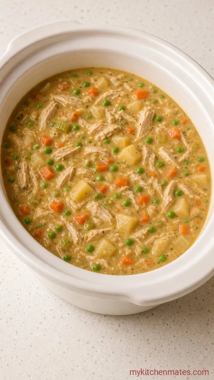 Creamy Crockpot Chicken Pot Pie Soup Step 3: Shred and Thicken the Broth